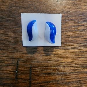 Blue white plastic earrings